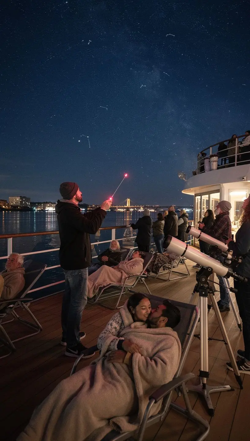 Пассажиры наслаждаются onboard развлекательной программой на палубе корабля.